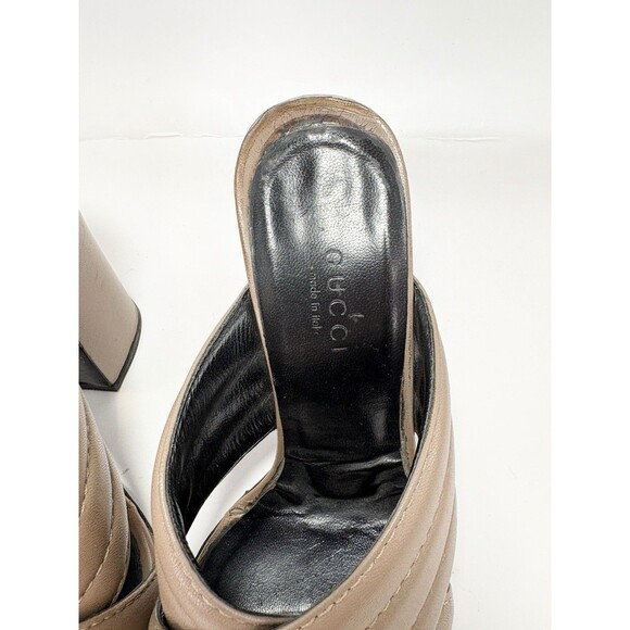 Gucci Block Heels Brown Quilted Leather Open Toe Slides Kid Mules Sz EU 35 5 - Picture 7 of 11